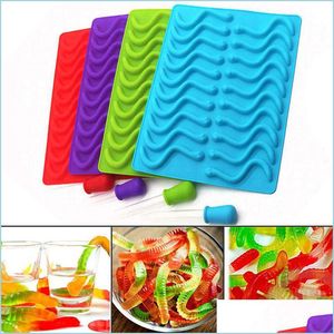 Stampi da forno 20 fori Gummy Snake Worms Stampo Sile Cioccolato Zucchero Caramelle Stampi per gelatina Vassoio per tubi di ghiaccio Strumenti per torte da forno Consegna a goccia Ho Dhvag