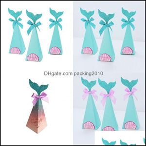 Enrole de presente Mermaid Tail Bowknot Box Box Papel Pedaço Principal Caixa Capace Contêiner de Candeleiro Destart Party Decorati Dhv2c