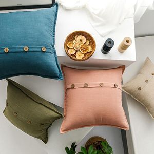 Pillow Linen Throw Covers Decortive Cover Triple Button Vintage Farmhouse Pillowcase For Couch Sofa Bed 18 X Inch