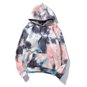 2022 Fashion Tie-Dyed Print Hoodies for Men Winter Teenager High Street Fleece Loose Hooded Sweatshirts Tops Wiht Pockets 3245