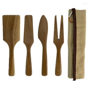 Yemek takımı setleri 5pcs/set kürek ahşap sofra takımları mutfak peynir seyahat bıçak takımı seti kamp çatal kaşık açık mutfak eşyaları yemek bar