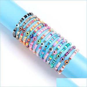 チャームブレスレットMTACOLOR EVIL EYE BRACELET SET SUMMER BEACH JEWELLRYソフトポリマー粘土ディスク弾性ブレスレットドロップ配達DHC0F