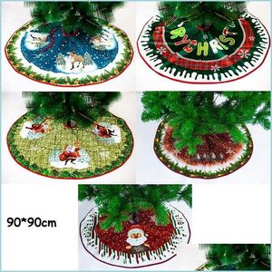 Christmas Decorations Christmas Tree Skirt Nonwoven Fabric Santa Clause Foldable Trees Decorations 90Cm Skirts Drop Delivery Home Ga Dhqa7