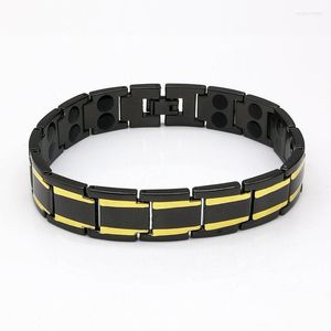 Pulseiras de link 2 pcs tendência de moda em fileira dupla 14 mm com homens magnéticos de ouro elétrico negro entre a pulseira de aço de titânio