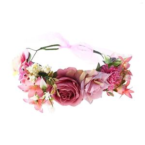 Decorative Flowers Wedding Decoration Artificial Flower Hair Jewelry Gorgeous Wreath Headband Braided Rose Simulation