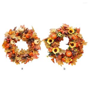 Decorative Flowers Halloween Autumn Harvest Door Hanging Wreath Decoration Garland Flower Ornament Holiday Party Layout Home Outdoor