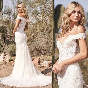 Off Shoulder Mermaid Wedding Dress 2022 Lace Court Train Bridal Weddong Gown For Bride