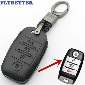 Car Key FLYBETTER Genuine Leather 4Button Keyless Entry Smart Key Case Cover For Kia Sorento/Rio/Rio5/Optima/K5/K4/KX3 Car Styling L260 T221110