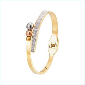 Bangle Bangle Fashion Tre colori Smooth Stainless Steel Ball Half Crystal Bracciale per donna Love Wedding Gift Jewelry Wholesaleba Dhgzy