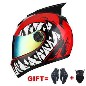 Cycling Helmets 2 Gifts Motor Bike Cross Racing Full Face Motorcycle Motorbike Helmet Dual Lens DOT Approved Motor Double Visors For Adults T221107