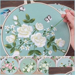 Andra konst och hantverk Övriga konst och hantverk DIY -blommönster tryckt broderi Kit Hoopcross Stitch Needorwork Handgjorda Sying AR DHPOR