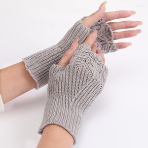 Ginocchiere donne svuotano guanti senza dito a maglia Design di pesce design solido colore a metà dita mittenti buchi per buco del pollice
