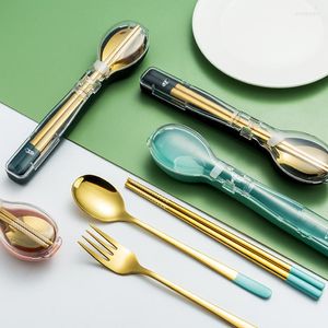 Dinnerware Sets Golden Stainless Steel Cutlery Set Children's Fork Knife Soup Dessert Ice Spoon Complete Dinner Chopsticks