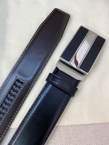 Business Formal Leather Belt for Men in black Leather Stainless Steel Silver Buckle Jean Casual Belts