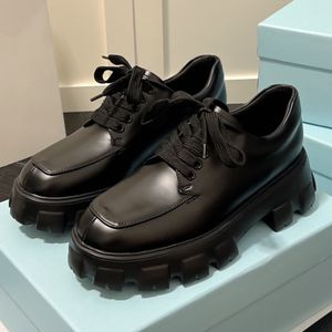 여성 디자이너 모노리스 드레스 신발 검은 가죽 플랫폼 캐주얼 레이스 업 신발 클래식 특허 무광택