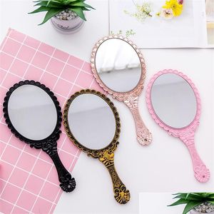 Mirrors Vintage Pattern Handle Makeup Mirror Bronze Rose Gold Pink Black Color Personal Cosmetic Drop Delivery Home Garden Dhtpo