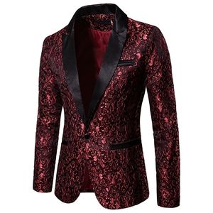 Мужские костюмы Blazers Gold Jacquard Bronzing цветочный костюм Mens Mens One Button Jutd