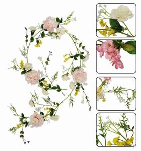Flores decorativas coronas de 185m Rose Ivy Vine Decoraci￳n de bodas Real Silk Flower String Home Hanging Garland 2486415
