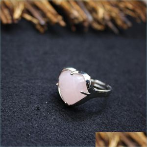 Anello solitario Anello in pietra naturale Cuore d'amore Regolabile Quarzo rosa Anelli a dito in cristallo rosa viola per le donne Consegna a goccia del partito Je Dhxks