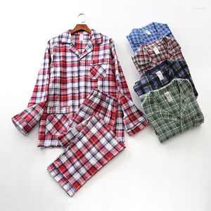 Men's Sleepwear Spring Autumn Pijamas Men Casual Plaid Pajama Sets Male Cotton Suit Long Sleeve Turn-down Collar Shirt &Pants XXL