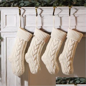 Christmas Decorations Christmas Knitted Stockings 18 Inches Classic White Red Green For Xmas Family Holiday Party Drop Delivery Home Dhxc5