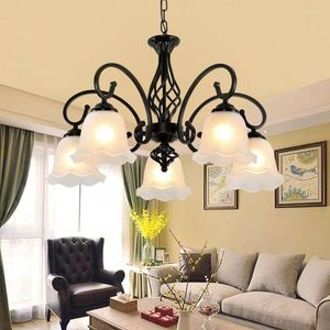 Pendant Lamps Multiple Chandelier Antique Lamp Rustic Led Dining Room Living Lights Bedroom Iron Glass 5heads ZX107