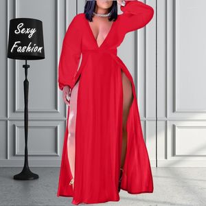 Платья плюс размеры XL-5XL 2022 Fall Sathits Женская одежда мода сексуальное женское сплит с длинным рукавом вечернее платье оптом