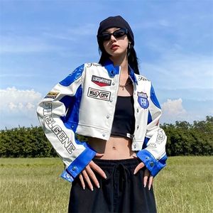 Couro feminino Faux Yiciya Bomber Woman Jacket Varsity Jacket Winter Pu S Racing Clothing American Baseball Bombers Coat Vintage 221111