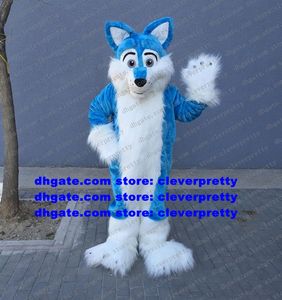 Blu Bianco Pelliccia lunga Lupo peloso Costume della mascotte Volpe Husky Cane Fursuit Cartone animato adulto Attività su larga scala Immagine del marchio zx978