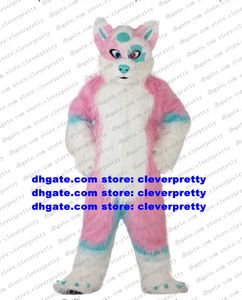 Pembe Uzun Kürk Fox Maskot Kostüm Husky Dog Wolf Fursuit Yetişkin Karikatür Karakter Yeni Yıl Parti Eğlence Parkı ZZ7571