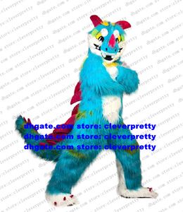 Traje de mascote de dragão peludo de pele longa azul Traje de personagem de desenho animado adulto Traje para atrair popularidade Eventos esportivos zz7575