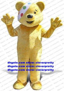 Clown Yellow Pudsey Bear Mascot Costume da cartone animato per adulti Adottamento per il marketing di anniversario interno Promozioni ZX1507