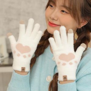 Fashion Cat Paw Printing Gloves Mobile Phone Touchscreen Knitted Mittens Glove Winter Thick & Warm Adult Soft Fluffy Gloves Men's Women