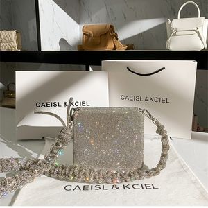 Borse da sera Luxury Designer Crystal Shiny Strass Diamond Clutch Purse Bling Woven Shoulder Strap Dinner Party Messenger 221111