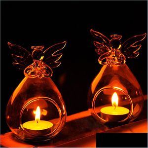 Ljusstakare ängel glas ljusstake kristall hängande te ljus ljusstake hållare hem dekor hushållare droppleverans trädgård dhc15