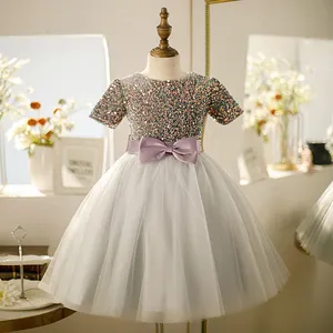 Abiti da ragazza scintillante con paillettes oro con abiti da palla a pallone a bordo tulle tulle long liltttle kids di compleanno per la principessa abiti da matrimoni 403 403