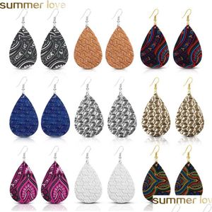 Charm New Trendy Printing Water Drop Leather Earrings For Women Fashion Colorf Bohemian Statement Teardrop Earring Jewelry Gifts Deli Dhikz