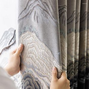 Curtain Luxury Blackout Curtains For The Living Room Bedroom Windows Backdrop Landscape Painting Chinese Style Gauze