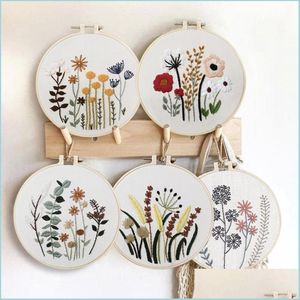 Other Arts And Crafts Other Arts And Crafts Diy Embroidery Starter Kit With Plant Flower Pattern Bamboo Hoop Color Threads Cross Sti Dhw2I