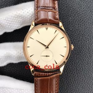 Novo relógio de 40mm Controle mestre Ultra Thin 1352520 Dial branco Cal.896/1Mechanical automático assista de homens rosa Caixa de couro Gents Gents Relógios-98-1