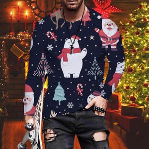 Men's T Shirts Autumn Winter Casual O Neck Vintage Christmas Anime Printed Long Sleeve T-shirt Top Fashion Blouse