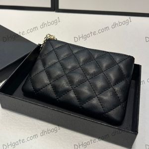 French Womens Designer Quilted Black Lambskin Wallet Bags Purse With Little Ball Charm Clutch Large Capacity Coin Purse 14.5X9CM