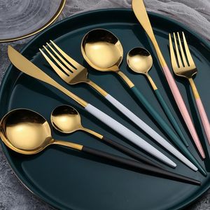 Zestawy naczyń obiadowych 4PCS Złoto Gold Stal Stael Tutlery Zestaw Western Steak Fork Nóż łyżka wakacyjna impreza kuchnia czarna