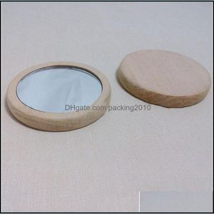 Mirrors Mini Round Makeup Mirror Wooden Borders Hand Mirrors Primary Color Pocket Looking Glass Fashion Lady Cosmetic Decor 1 5Ys G2 Dhcz9