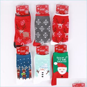 Weihnachtsdekorationen Weihnachtssocken Winter Neujahr Beinwärmer Weihnachten Hirsch Schneeflocke Festliche rote Cartoon-gedruckte Socken Drop Deliv Dhvhr