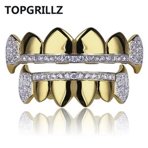 Navel Bell Button Rings Top Gold Hip Hop Teeth Micro Pave Cubic Zircon Top Bottom Fangs Grills Set Holleween Gift Men Women 221109