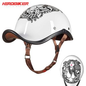 Caschi da ciclismo HEROBIKER Casco moto vintage retrò Casco moto traspirante estivo Casco aperto Scooter Biker Moto da corsa Casco da equitazione T221107