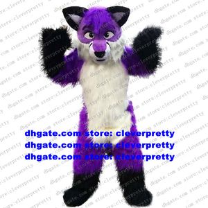 Lila weißes langes Fell pelziges Wolf-Maskottchen-Kostüm Fox Husky Dog Fursuit ALASKAN Adult Cartoon Character Markenname Promotion zx537