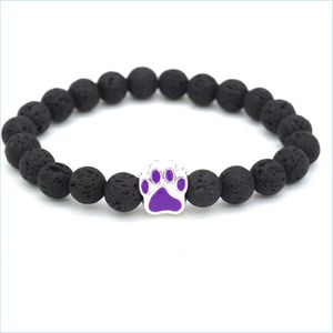 Beaded 10 Colors Dog Paw 8Mm Black Lava Stone Beads Strand Bracelet Essential Oil Diffuser Bracelets Volcanic Rock Footprint Beaded Dhzwd