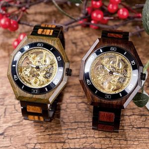 Wristwatches BOBO BIRD Men Wood Mechanical Watches Top Luxury Automatic Luminous Stainless Steel Band Customize Your Name